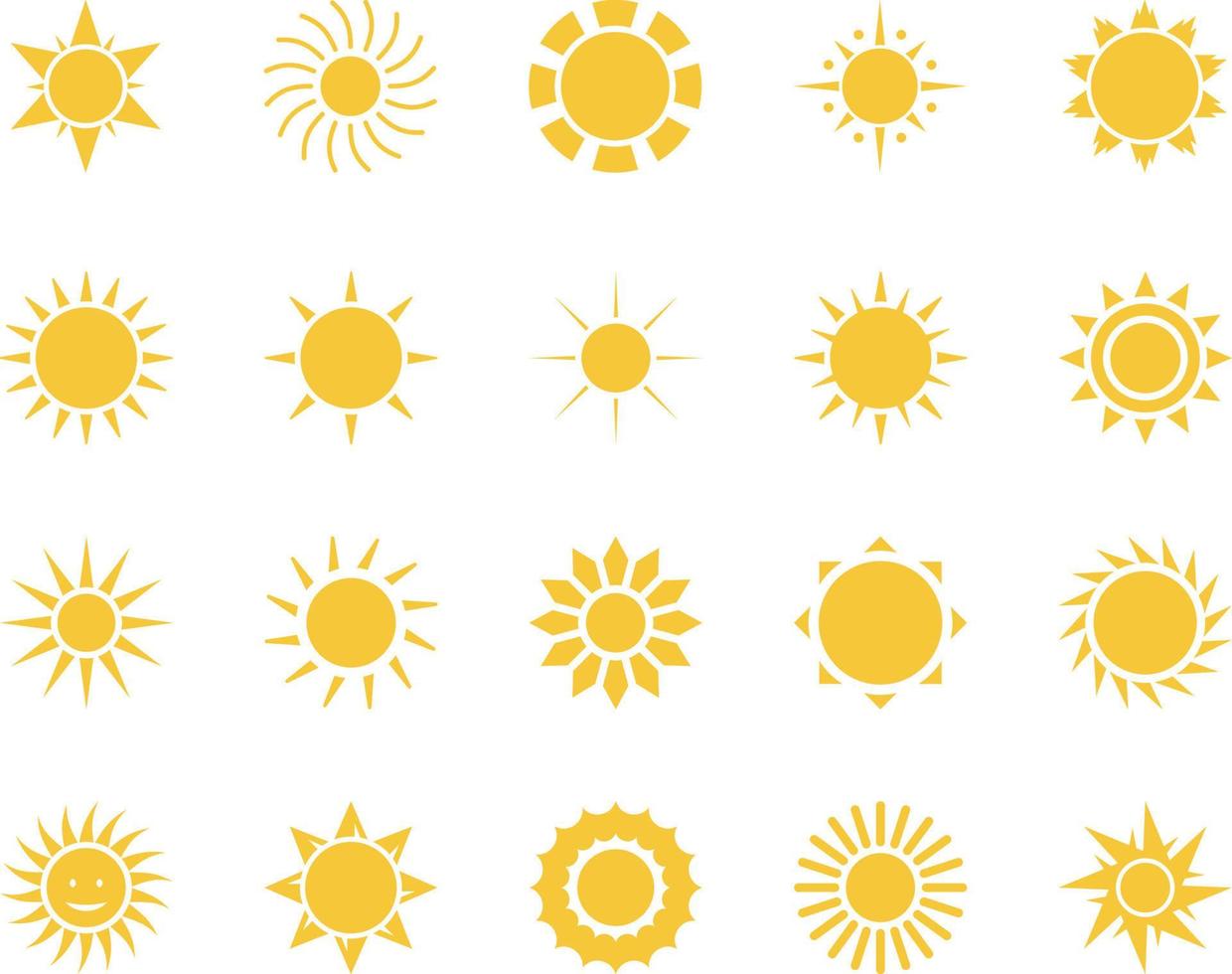 sun. Summer time icon set. Set of yellow icons of the sun, isolated on white background . vector
