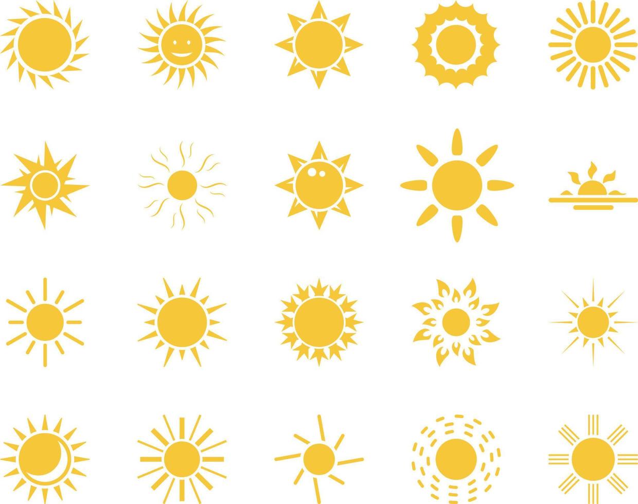Dom. verano hora icono colocar. conjunto de amarillo íconos de el sol, aislado en blanco antecedentes . vector