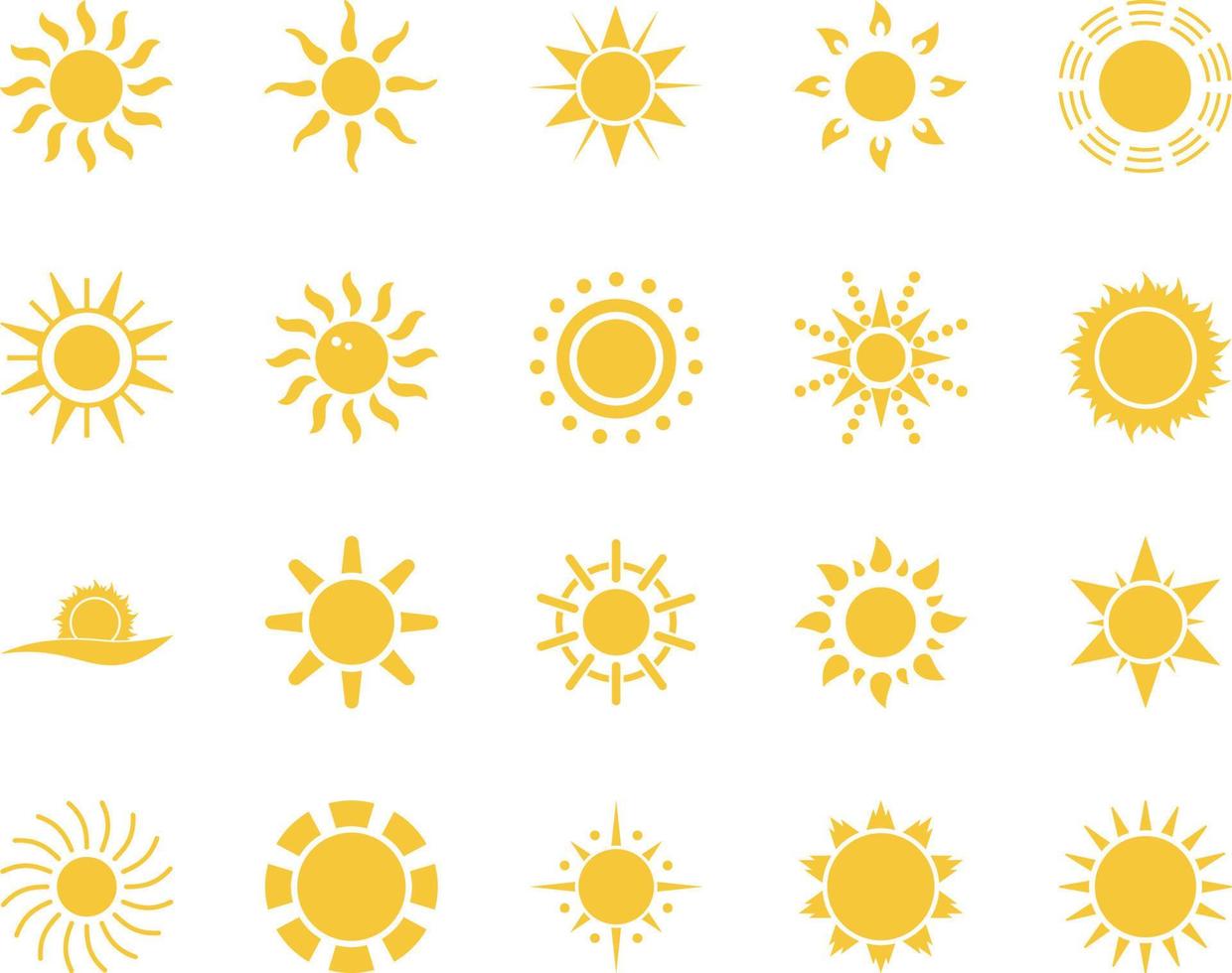 Dom. verano hora icono colocar. conjunto de amarillo íconos de el sol, aislado en blanco antecedentes . vector