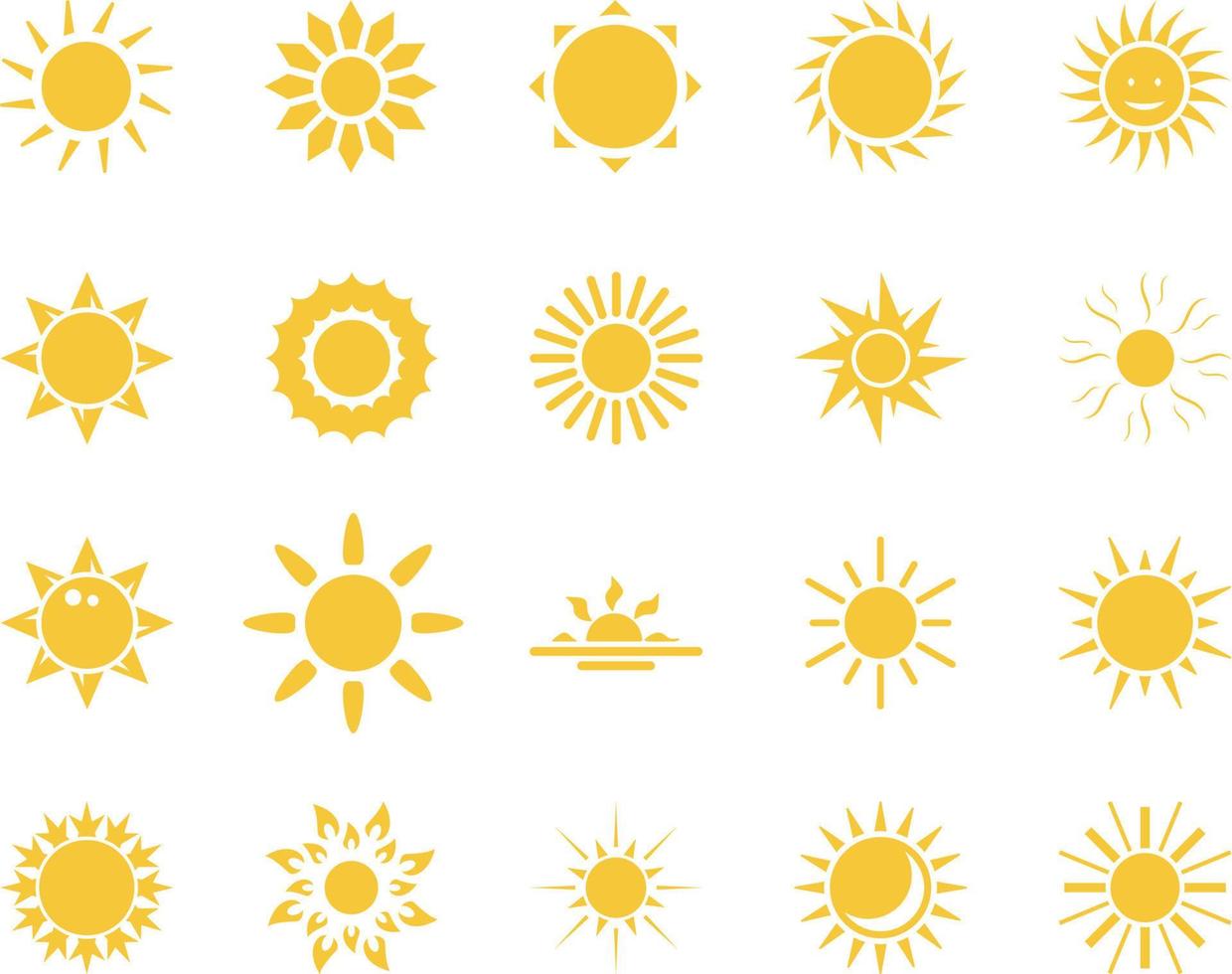 sun. Summer time icon set. Set of yellow icons of the sun, isolated on white background . vector