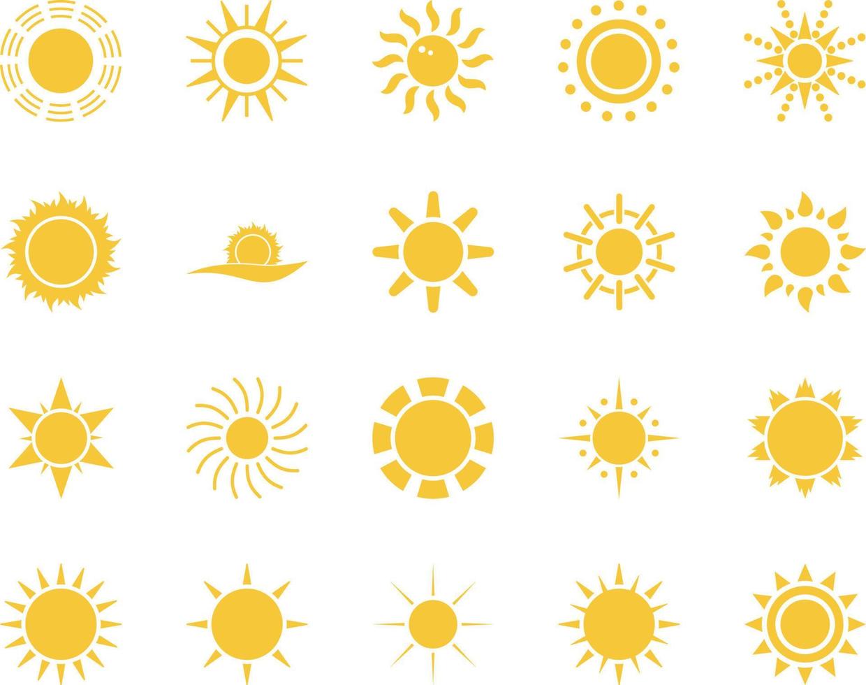 sun. Summer time icon set. Set of yellow icons of the sun, isolated on white background . vector