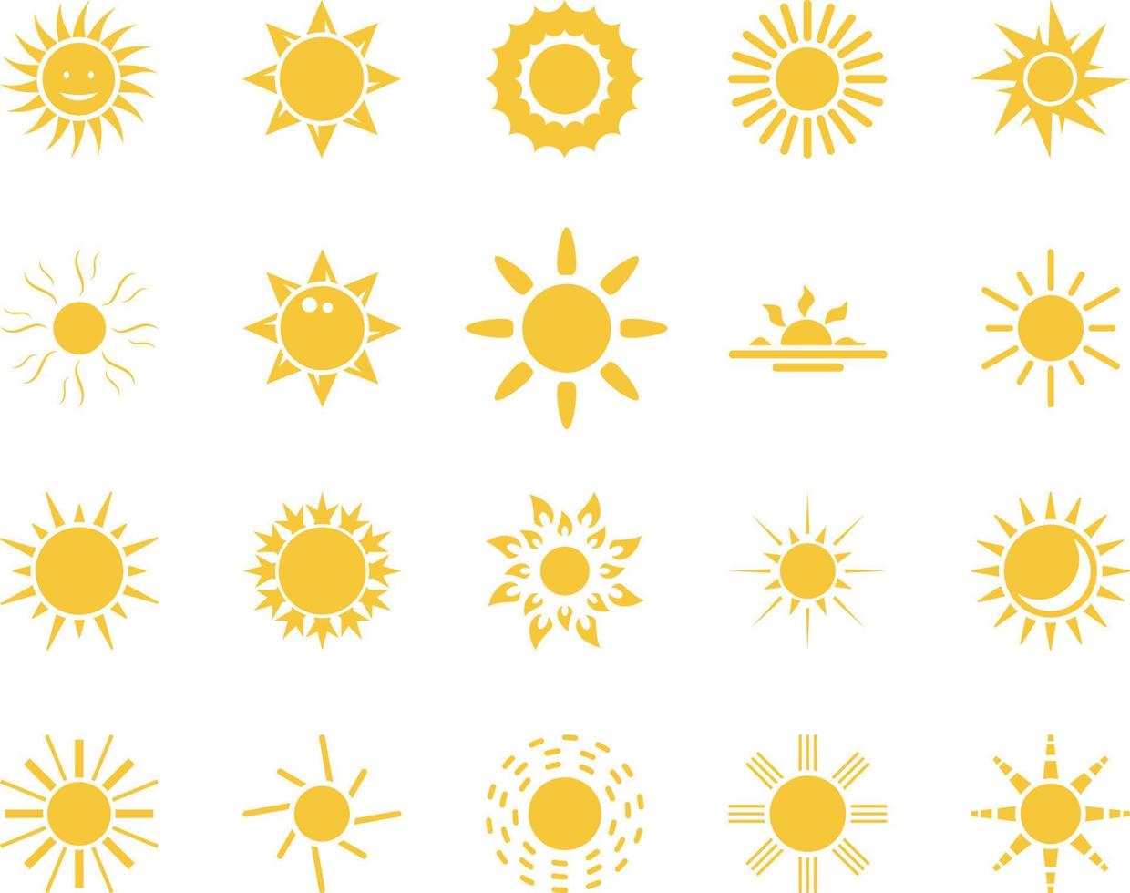 sun. Summer time icon set. Set of yellow icons of the sun, isolated on white background . vector