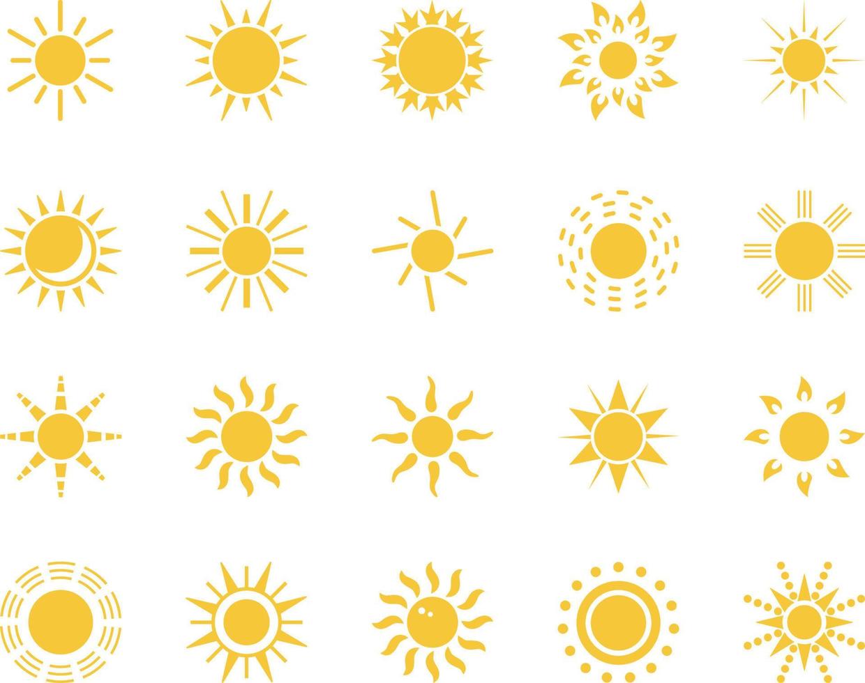 Dom. verano hora icono colocar. conjunto de amarillo íconos de el sol, aislado en blanco antecedentes . vector