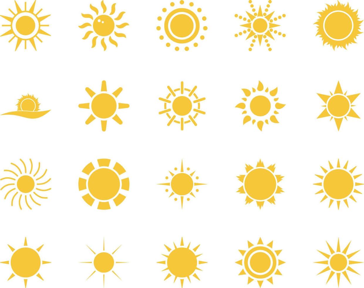 Dom. verano hora icono colocar. conjunto de amarillo íconos de el sol, aislado en blanco antecedentes . vector