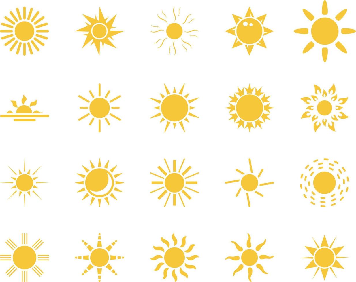 sun. Summer time icon set. Set of yellow icons of the sun, isolated on white background . vector