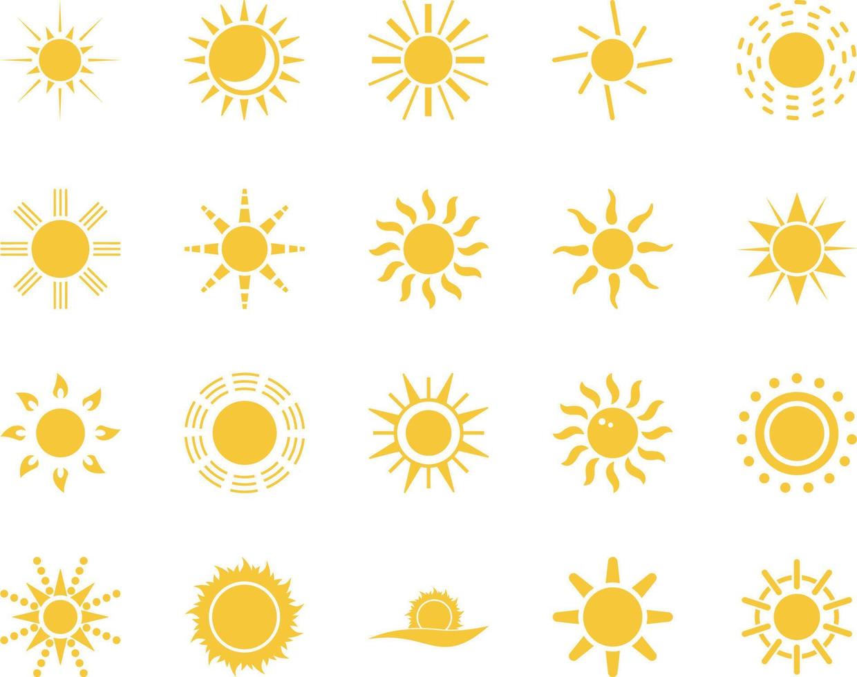 sun. Summer time icon set. Set of yellow icons of the sun, isolated on white background . vector