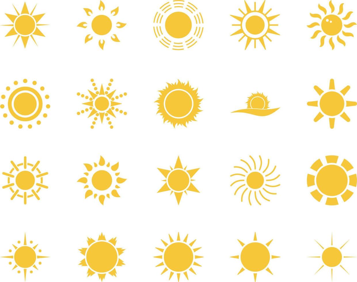 Dom. verano hora icono colocar. conjunto de amarillo íconos de el sol, aislado en blanco antecedentes . vector