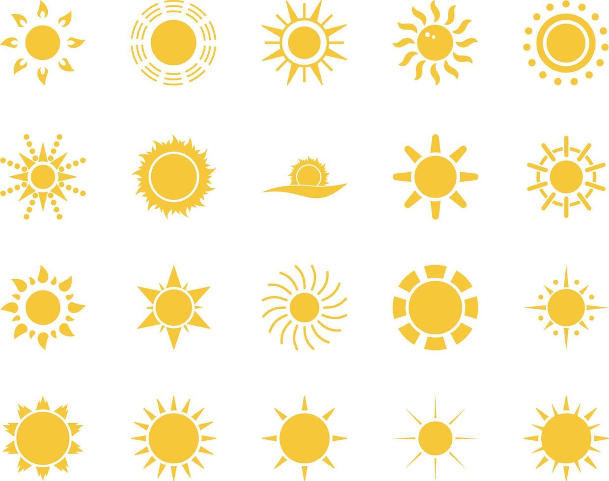 sun. Summer time icon set. Set of yellow icons of the sun, isolated on white background . vector