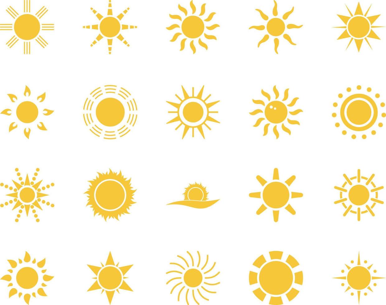 sun. Summer time icon set. Set of yellow icons of the sun, isolated on white background . vector