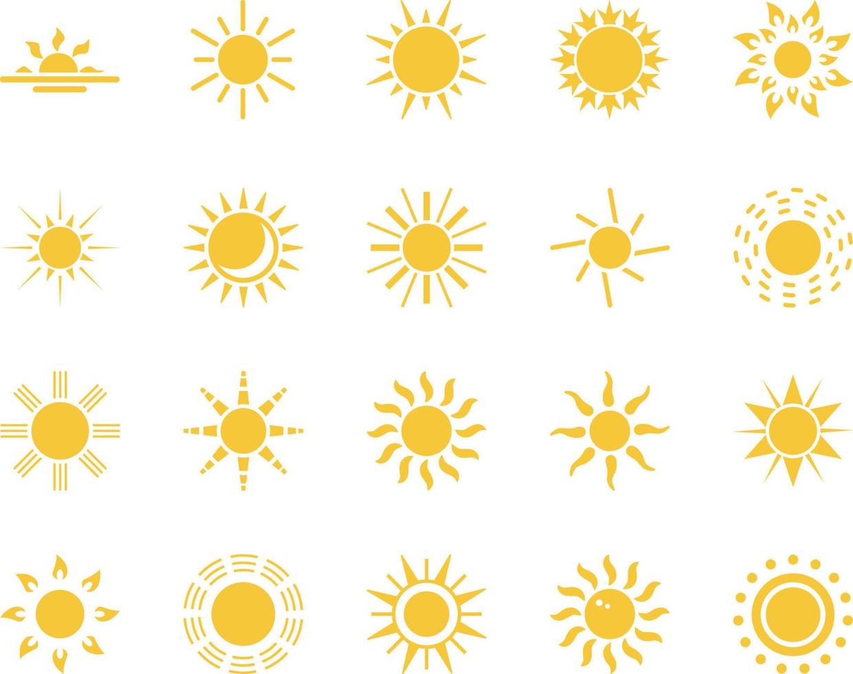 sun. Summer time icon set. Set of yellow icons of the sun, isolated on white background . vector