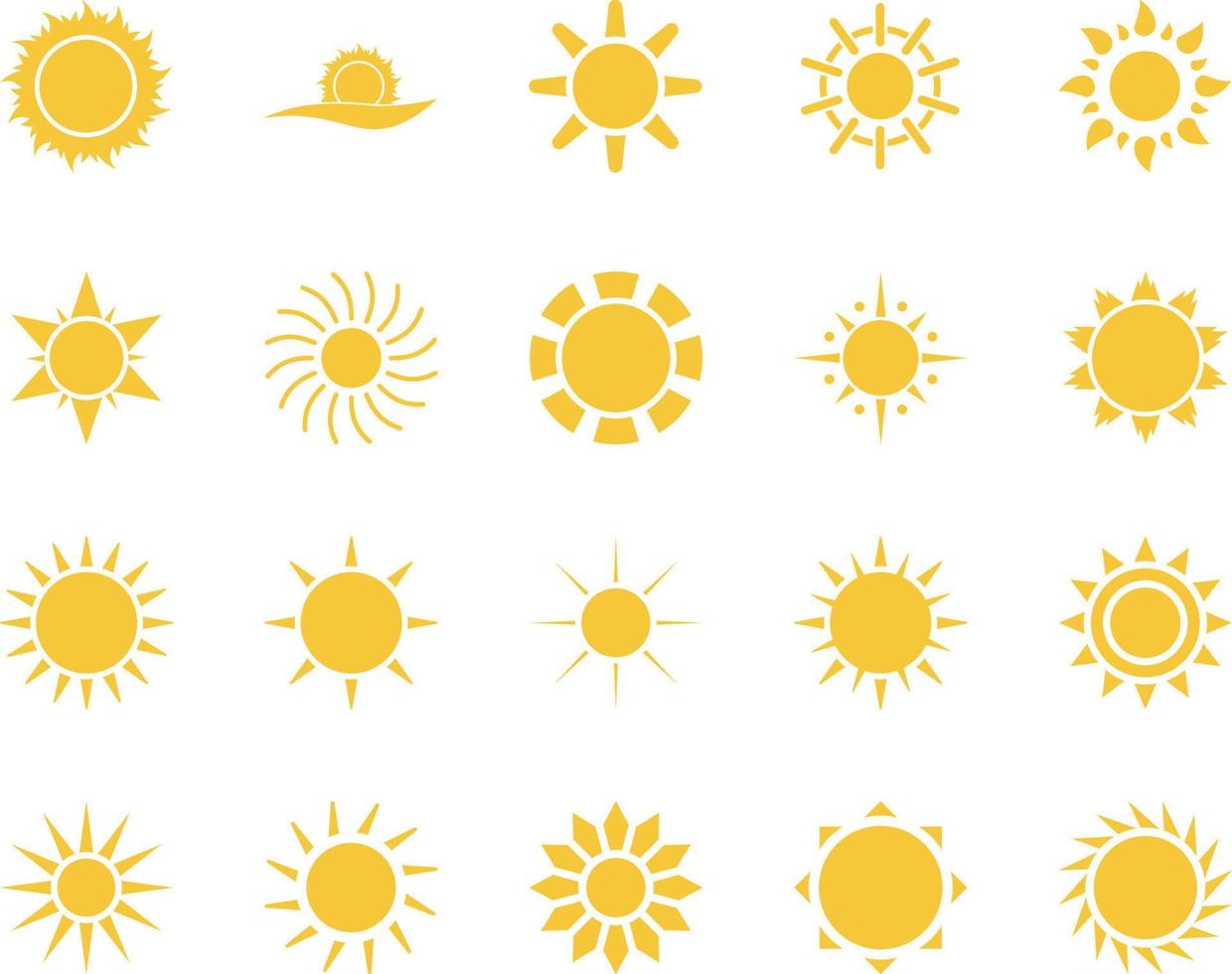 sun. Summer time icon set. Set of yellow icons of the sun, isolated on white background . vector