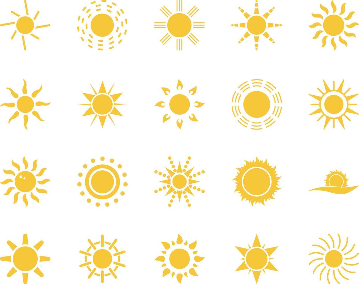 sun. Summer time icon set. Set of yellow icons of the sun, isolated on white background . vector