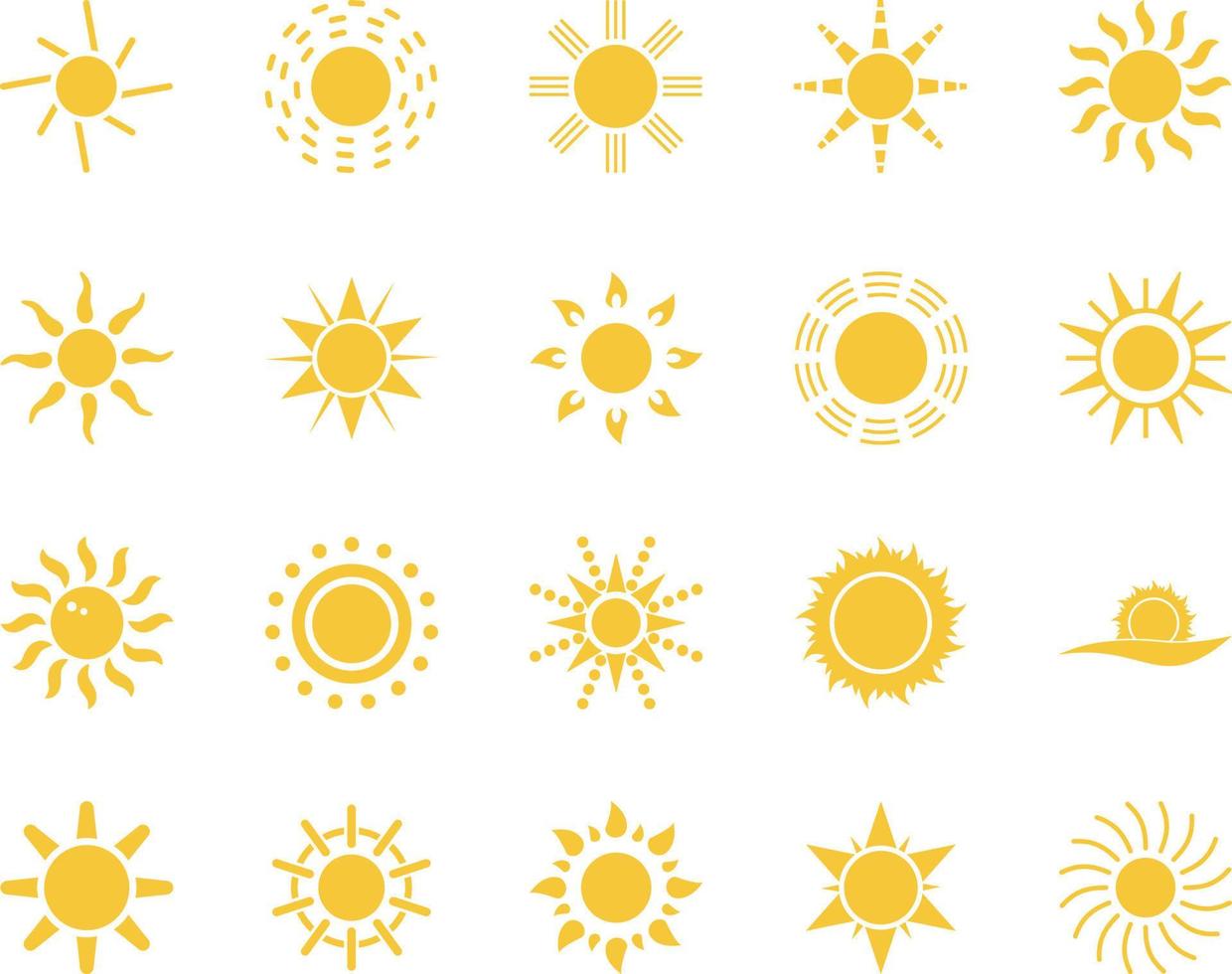 Dom. verano hora icono colocar. conjunto de amarillo íconos de el sol, aislado en blanco antecedentes . vector