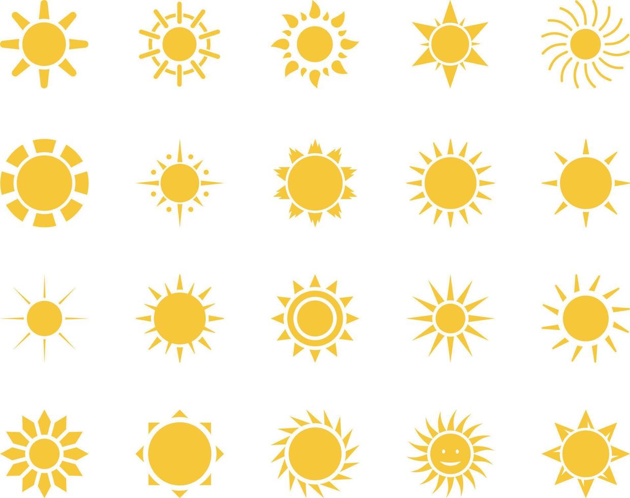 sun. Summer time icon set. Set of yellow icons of the sun, isolated on white background . vector