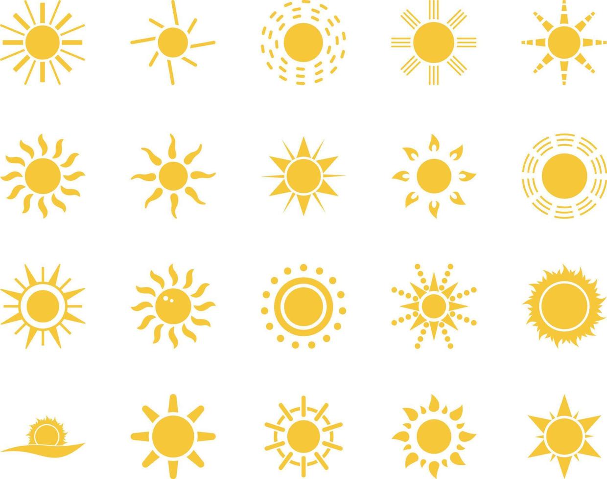 sun. Summer time icon set. Set of yellow icons of the sun, isolated on white background . vector