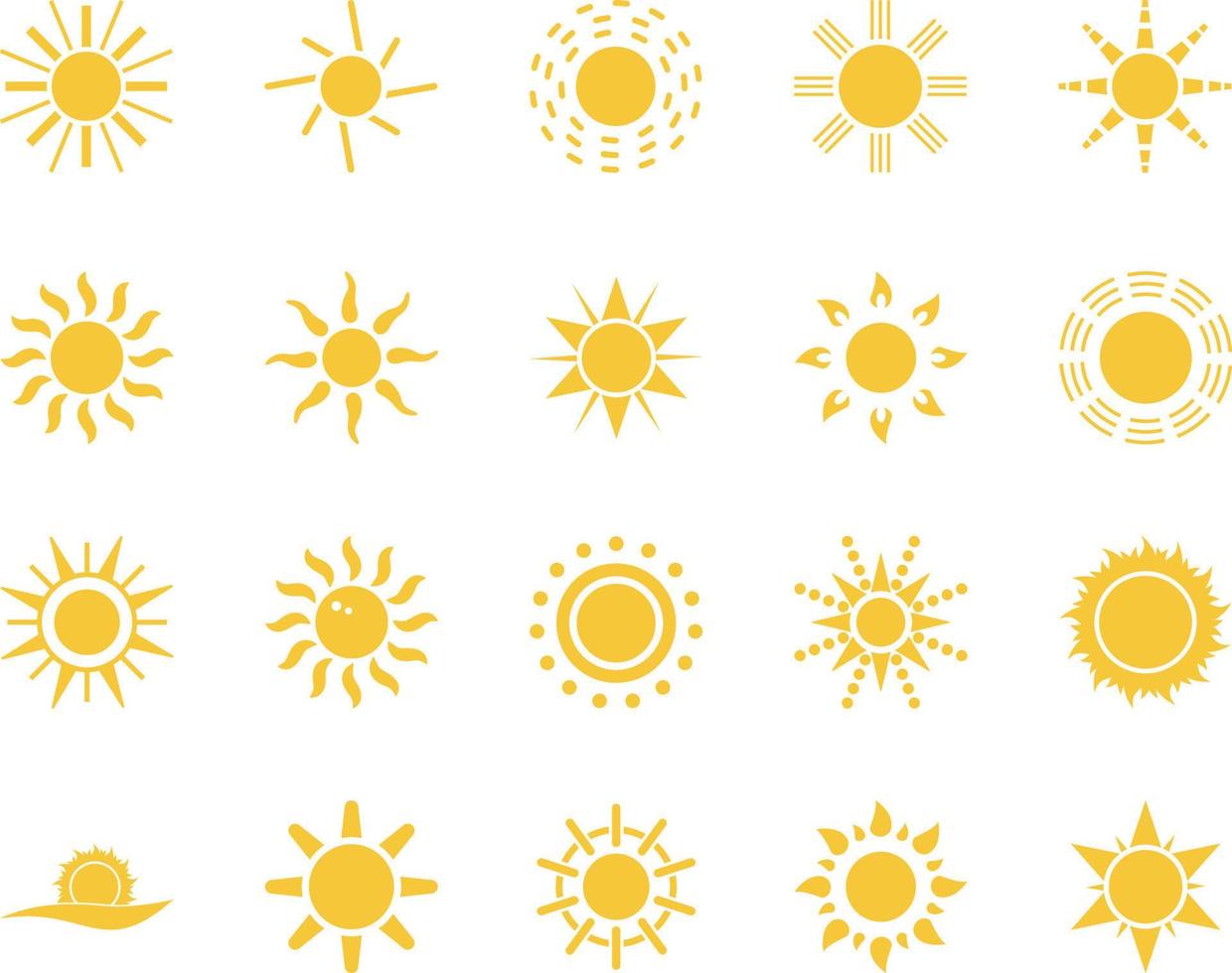 Dom. verano hora icono colocar. conjunto de amarillo íconos de el sol, aislado en blanco antecedentes . vector