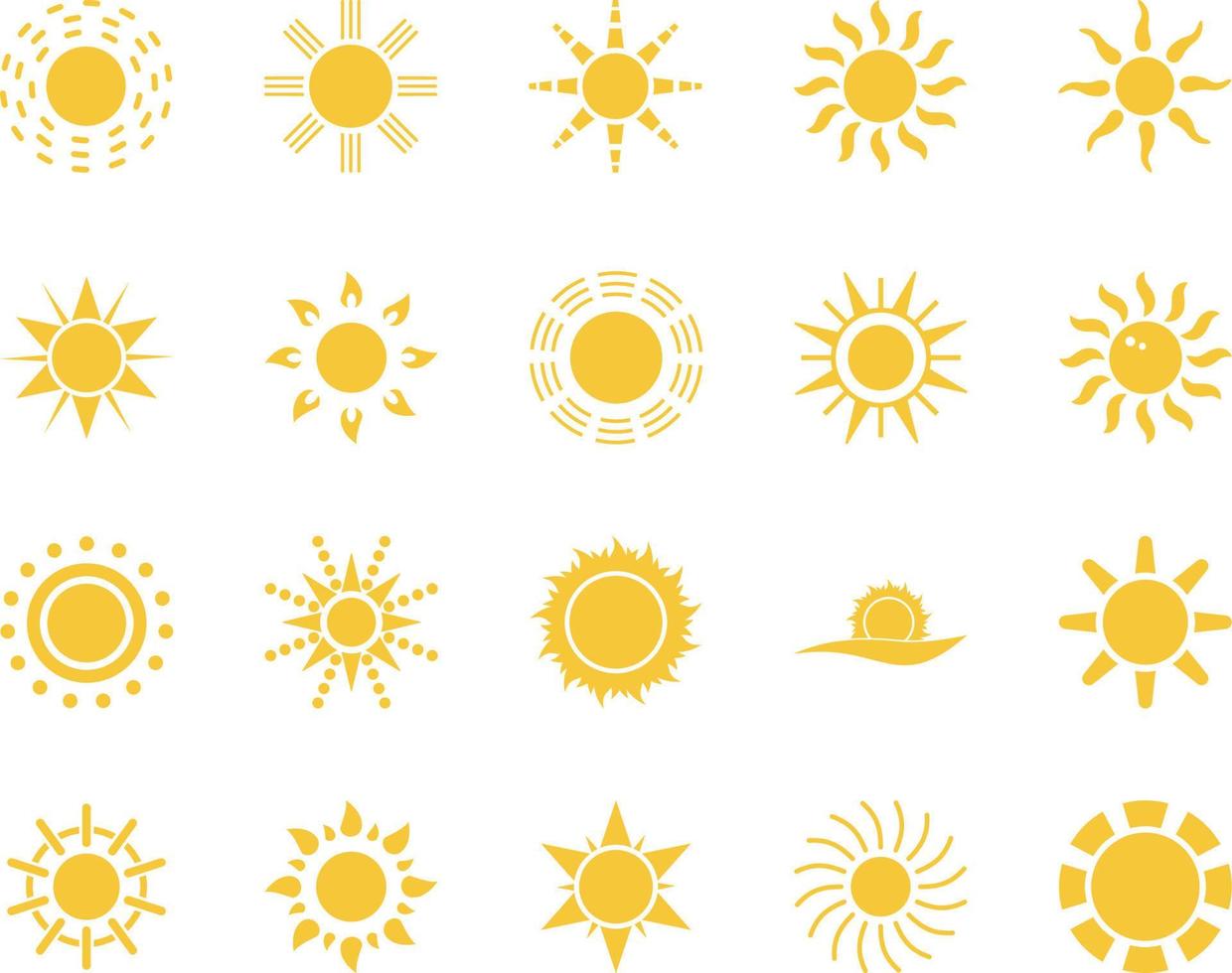 sun. Summer time icon set. Set of yellow icons of the sun, isolated on white background . vector