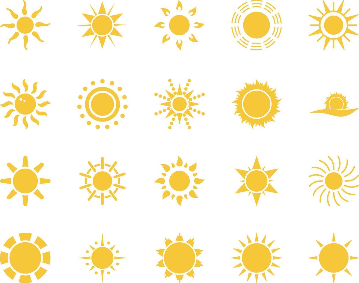 Dom. verano hora icono colocar. conjunto de amarillo íconos de el sol, aislado en blanco antecedentes . vector