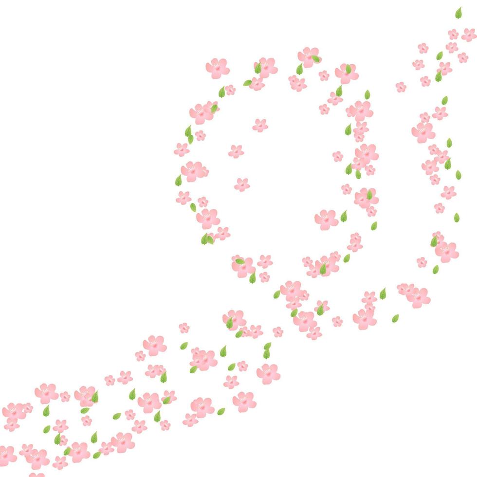 Spring Blooming Tree Branches. Nature illustration with blossom branch of pink sakura flowers. Vector template on vibrant gradient background.