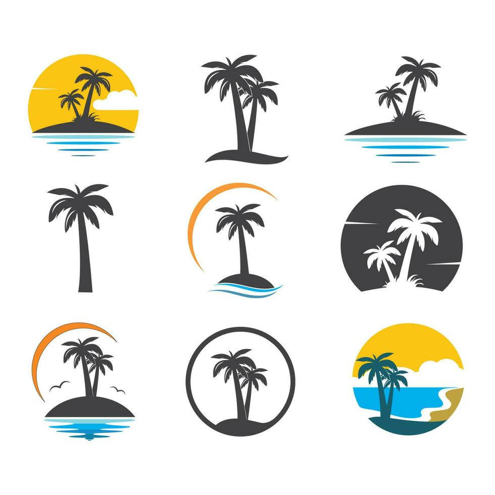 Icono de palmera de verano y viajes logo vector illustration