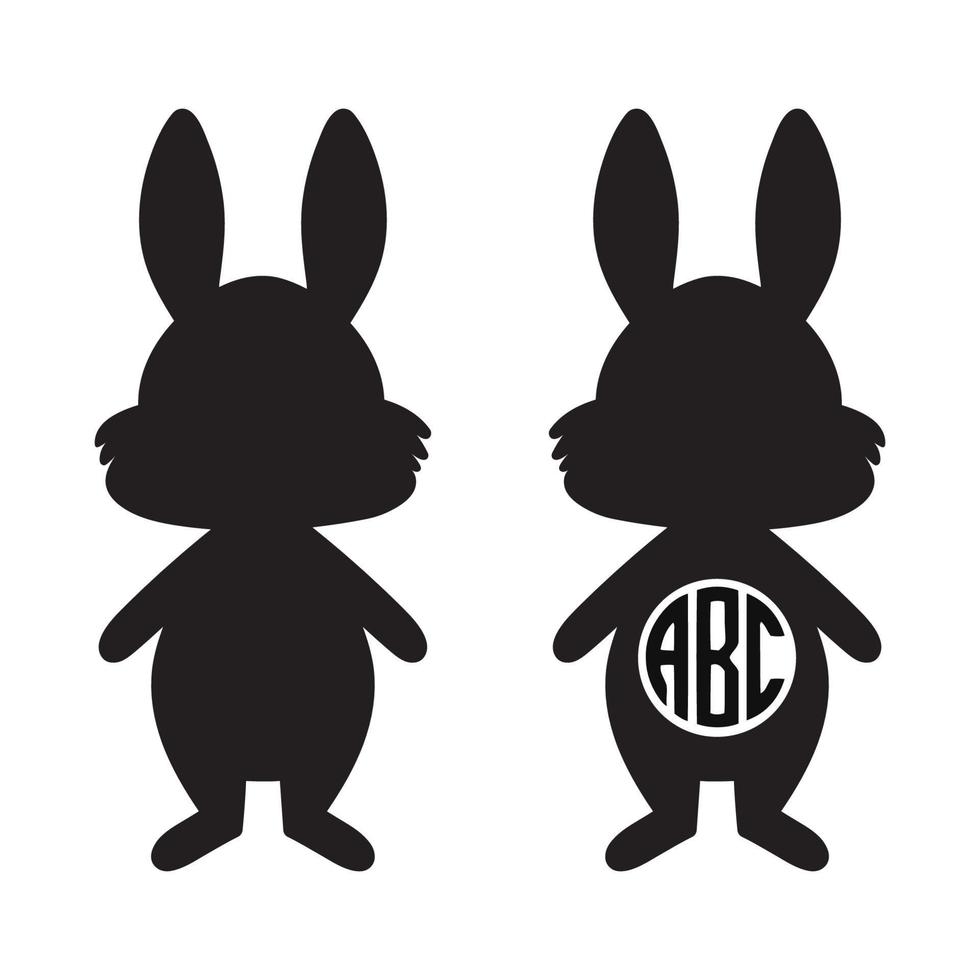 Easter bunny silhouette monogram frame vector illustration on white background