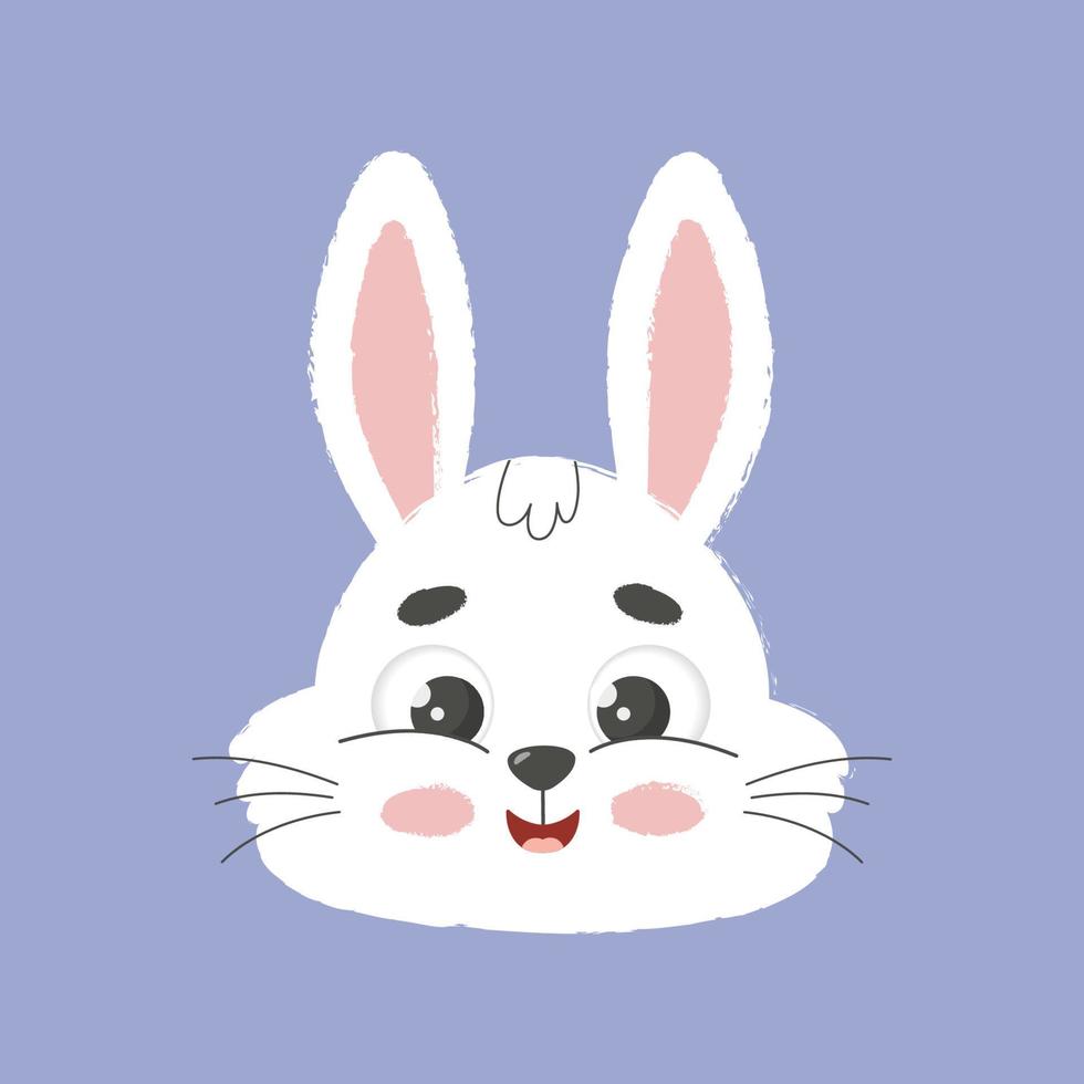 Cute happy easter bunny smiling head. Rabbit character. Cartoon vector illustration.