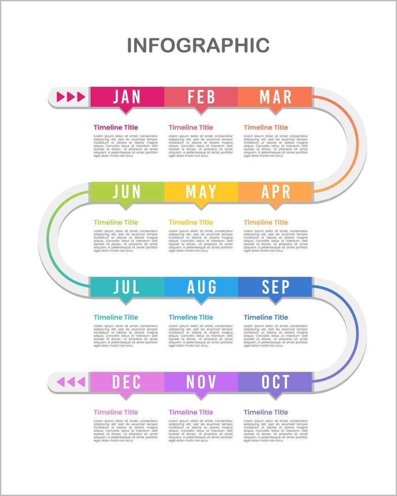 Strategic plan vertical infographic timeline 12 months. Vector illustration.