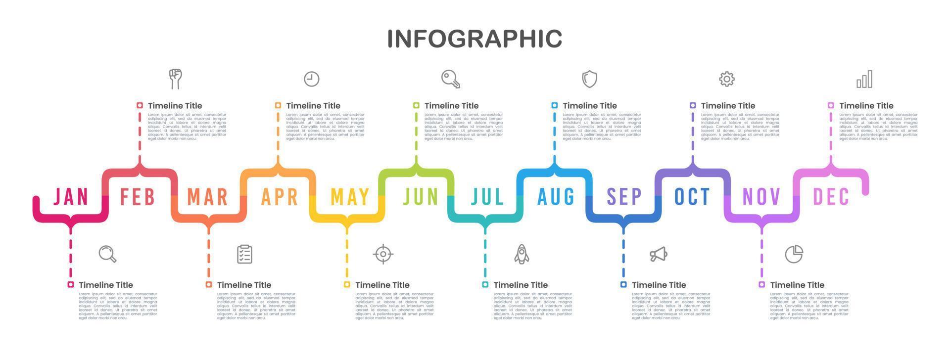 Business infographic bracket template. 12-month timeline. Vector illustration.