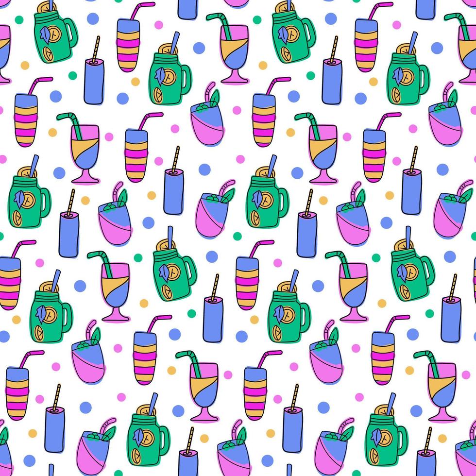 Seamless Pattern from Glasses with Alcohol. Cocktail, Cocktail bar concept. Black Thin Linear Contour. Simple flat style. Vector illustration.