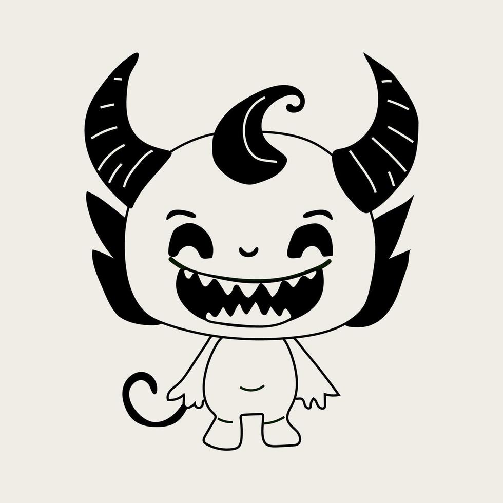 Sticker emoji emoticon emotion happy character sweet hellish entity cute horned devil, evil spirit, devilry, impure force vector