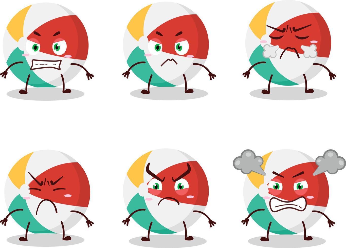 Beach ball cartoon character with various angry expressions vector