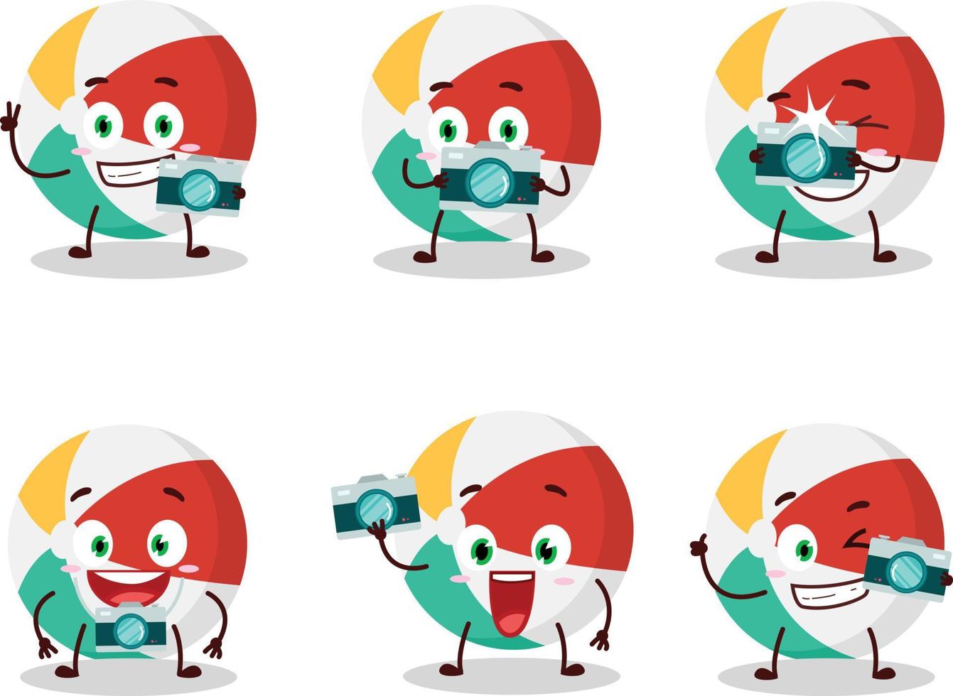 Photographer profession emoticon with beach ball cartoon character vector