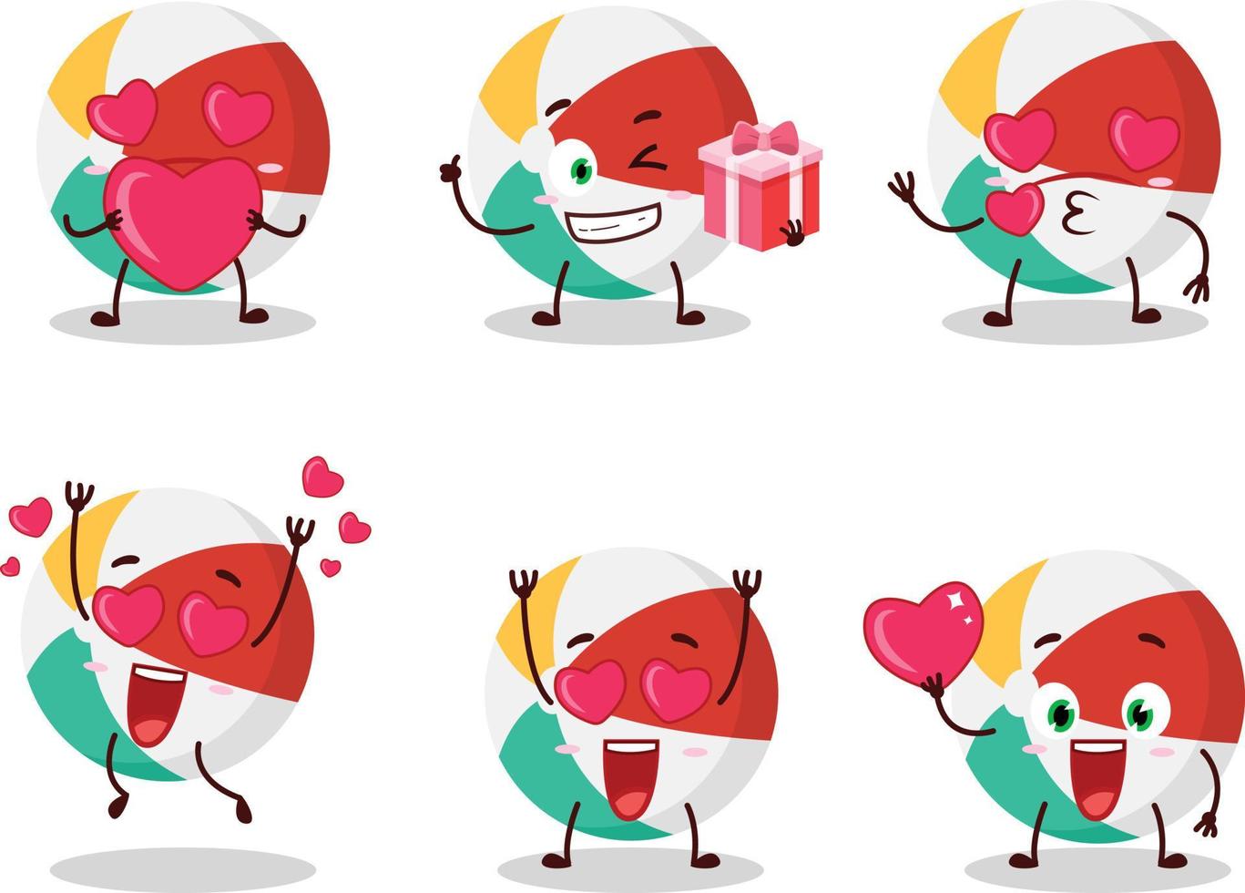 Beach ball cartoon character with love cute emoticon vector