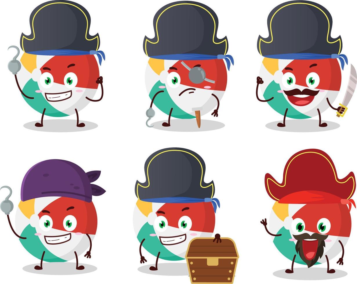 Cartoon character of beach ball with various pirates emoticons vector