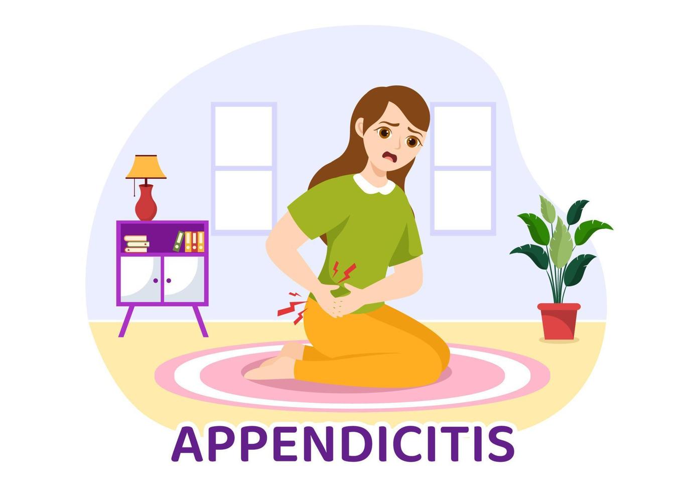 apendicitis ilustración con inflamación de el apéndice y estómago tratamiento en cuidado de la salud plano dibujos animados mano dibujado para aterrizaje página plantillas vector