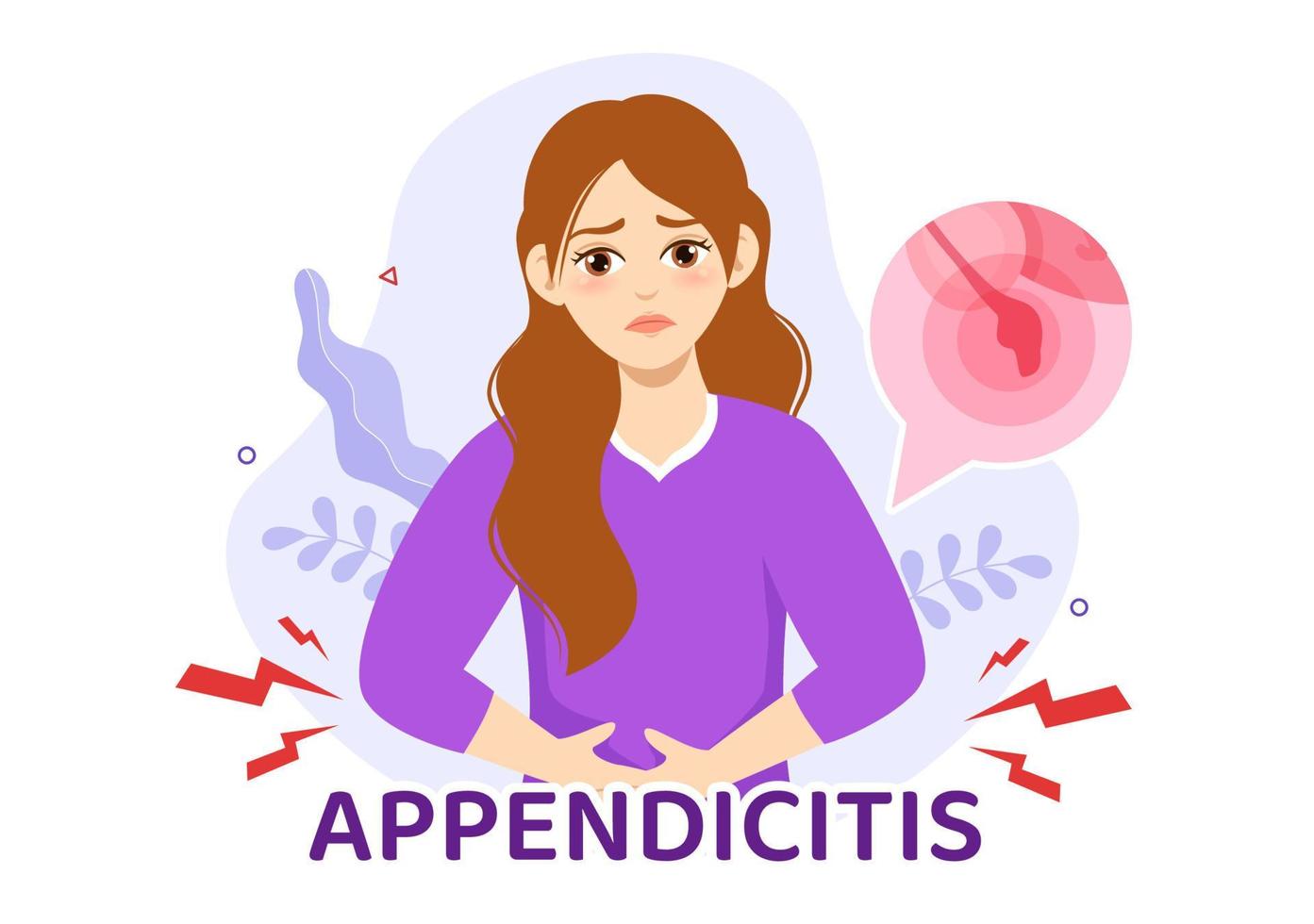 apendicitis ilustración con inflamación de el apéndice y estómago tratamiento en cuidado de la salud plano dibujos animados mano dibujado para aterrizaje página plantillas vector