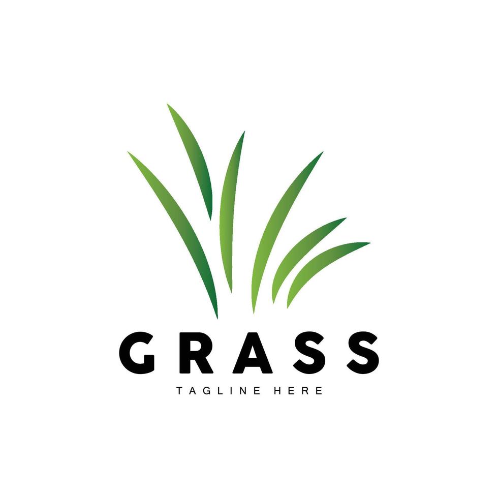 diseño de logotipo de hierba verde, ilustración de paisaje de granja, vector de paisaje natural
