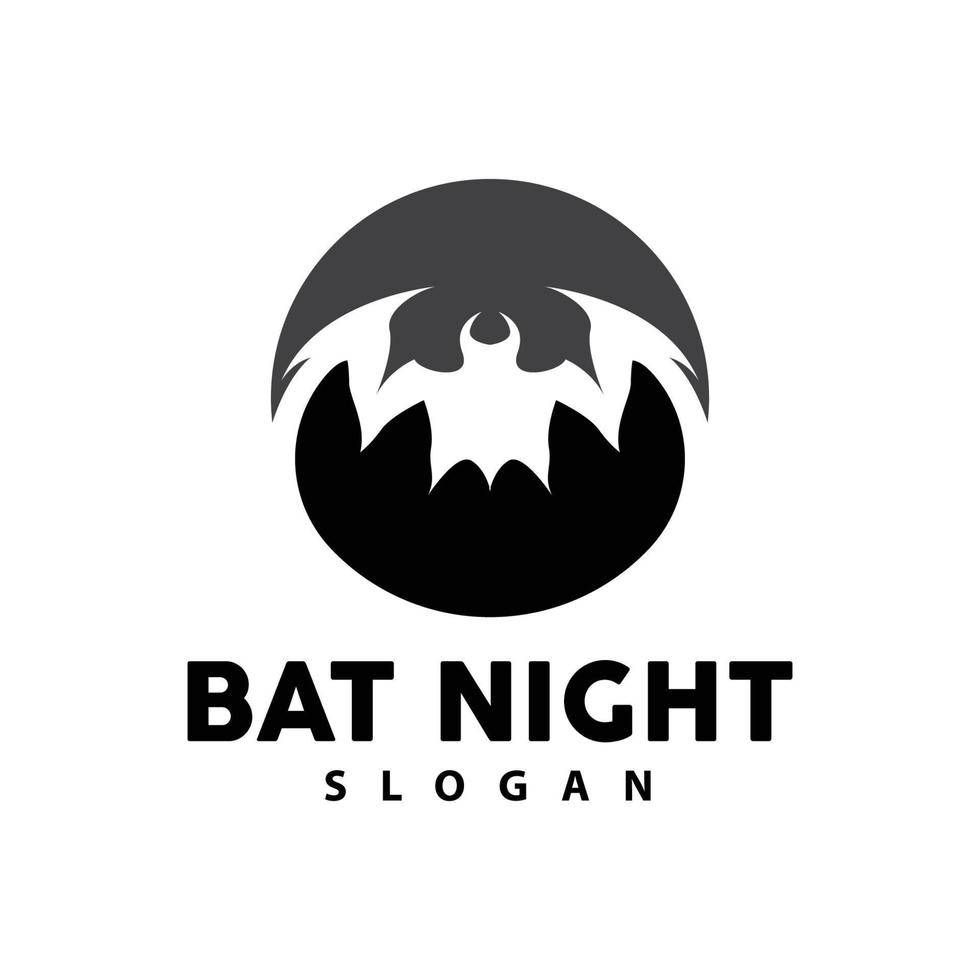 Bat Logo, Hanging Bat Animal Vector, Hallowen Night Animal Icon Design vector