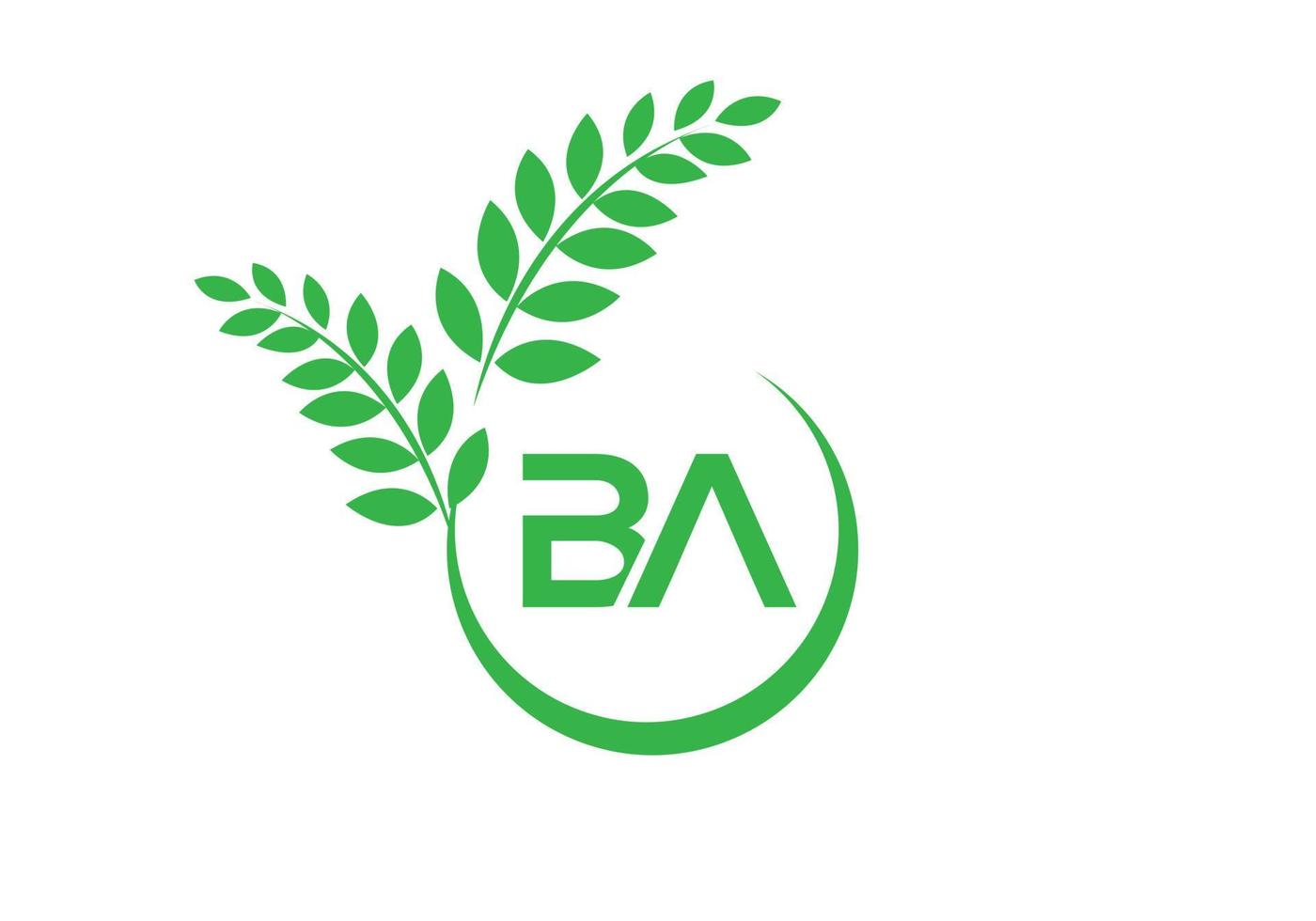 BA text and green leaf design vector