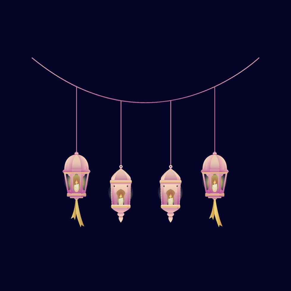 colgando ramadhan linterna luces en rosado degradado gráfico elemento para Ramadán decoración diseño vector