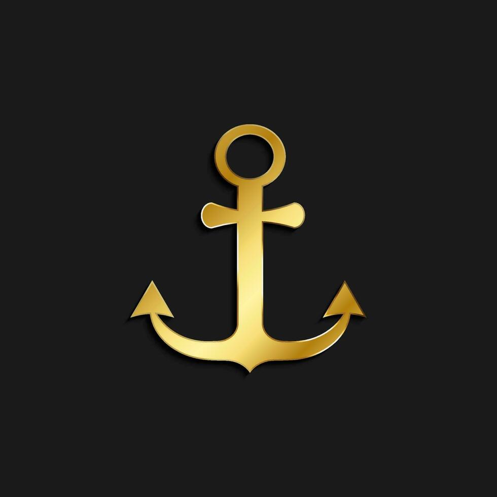 Anchor, icon gold icon. Vector illustration of golden style on dark background