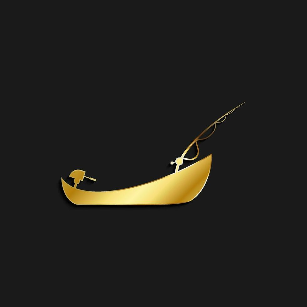 Fishing, boat, icon gold icon. Vector illustration of golden style on dark background