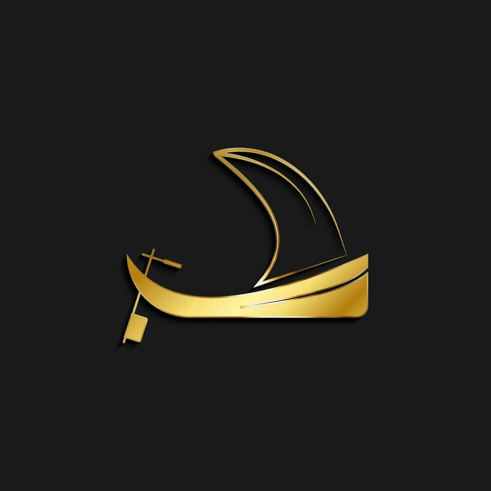 Fishing, boat, icon gold icon. Vector illustration of golden style on dark background