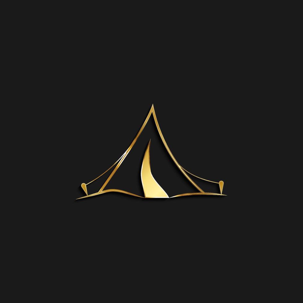 Travel, tent, icon gold icon. Vector illustration of golden style on dark background