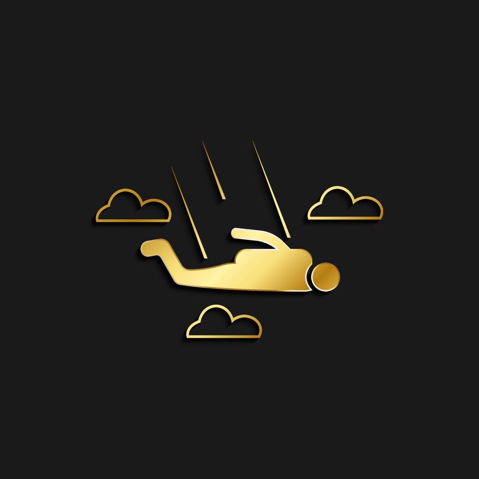 Parachute, man, icon gold icon. Vector illustration of golden style on dark background