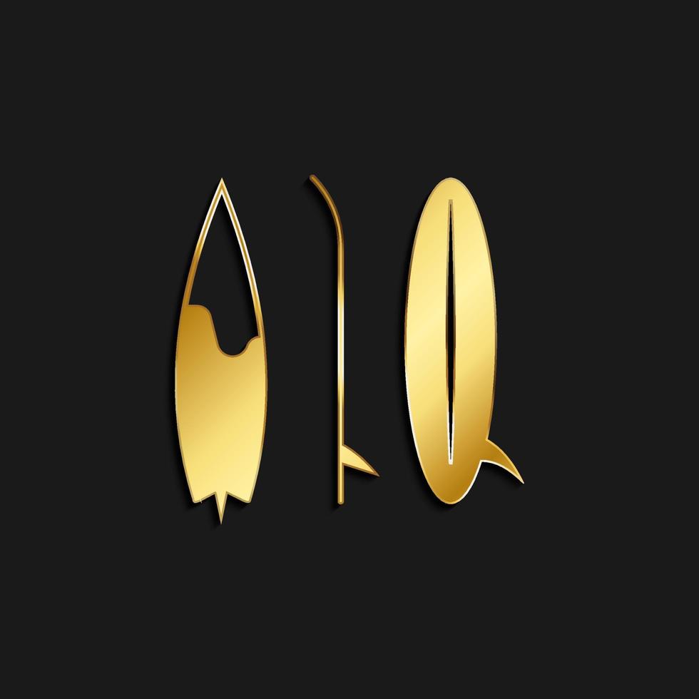 Surfboard, set, icon gold icon. Vector illustration of golden style on dark background