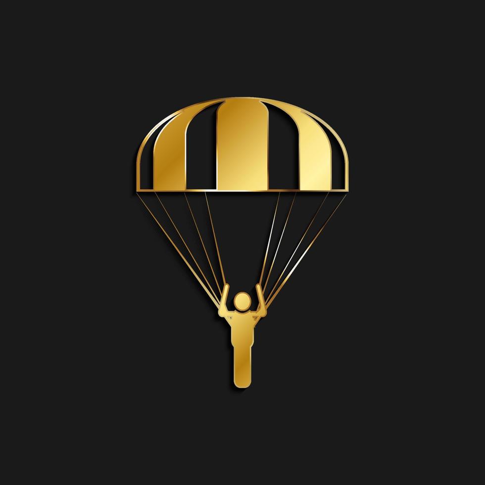 Parachute, man, icon gold icon. Vector illustration of golden style on dark background