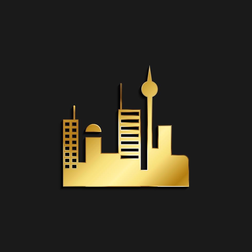 edificio, icono, ciudad oro icono. vector ilustración de dorado estilo en oscuro antecedentes
