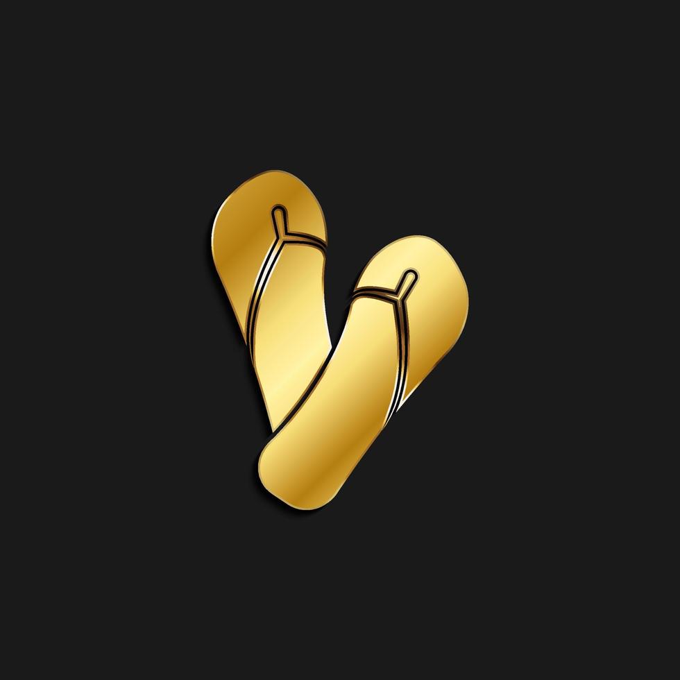 Pair, flip, flops, icon gold icon. Vector illustration of golden style on dark background