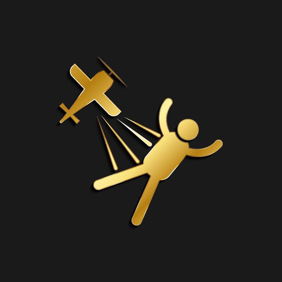 Parachute, plane, man, icon gold icon. Vector illustration of golden style on dark background